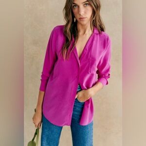 100% Silk Sézane Fuchsia Blouse - Florence Shirt